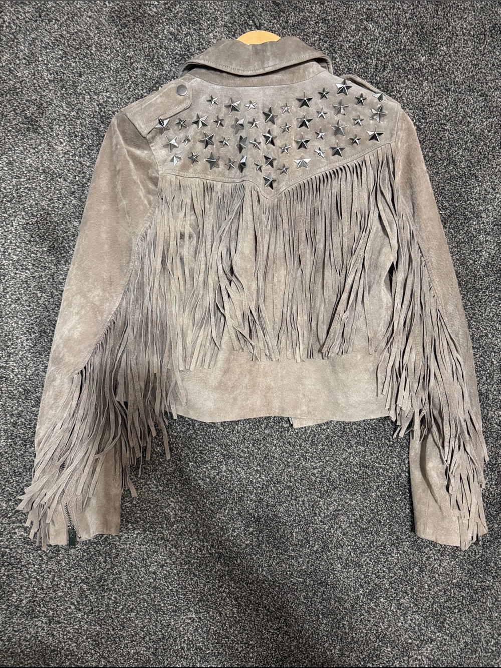 Bagatelle Heritage Tan Genuine Suede Fringe Jacket with Star Studs